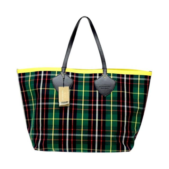 【Aランク】 バーバリー BURBERRY ジャイアント リバーシブル タータントート キャンバス / レザー 4069598 トートバッグ トラベルバッグ レディース メンズ グリーン / ネイビー / レッド / マルチカラー 正規品 美品 中古 mbk19001_1