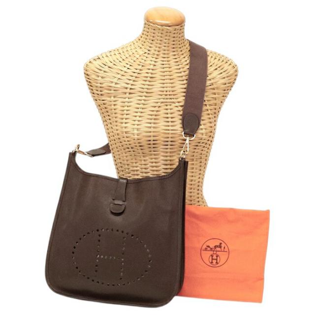 【Bランク】 エルメス HERMES エヴリン (エブリン) GM 1 (アン) エプソン (レザー) GD金具 □H刻印 ショルダーバッグ クロスボディ 斜め掛け 肩掛け Hロゴ レディース カカオ (ダークブラウン) 正規品 中古 mbk19005