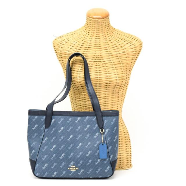 【ABランク】 コーチ COACH トートバッグ ホース アンド キャリッジ ドットプリント PVCコーティングキャンバス / レザー C4061 トートバッグ 肩掛け ハンドバッグ レディース ブルー / ネイビー 正規品 中古 mbk19013