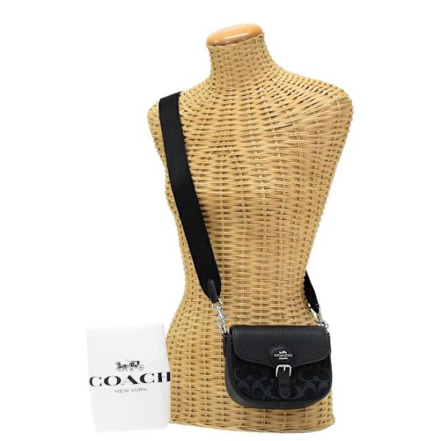 【Aランク】 コーチ COACH アメリア スモール サドル バッグ デニム / ソフト ペブル レザー シグネチャー CQ167 ショルダーバッグ クロスボディ 斜め掛け 肩掛け ポシェット レディース シルバー / ブラック 正規品 美品 中古 mbl23005