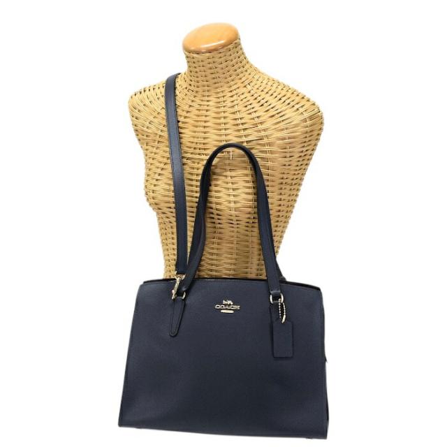 【Aランク】 コーチ COACH テイタム キャリーオール ダブル フェイス クロスグレイン レザー C4078 トートバッグ 肩掛け ハンドバッグ レディース ネイビー 正規品 美品 中古 mbl23012