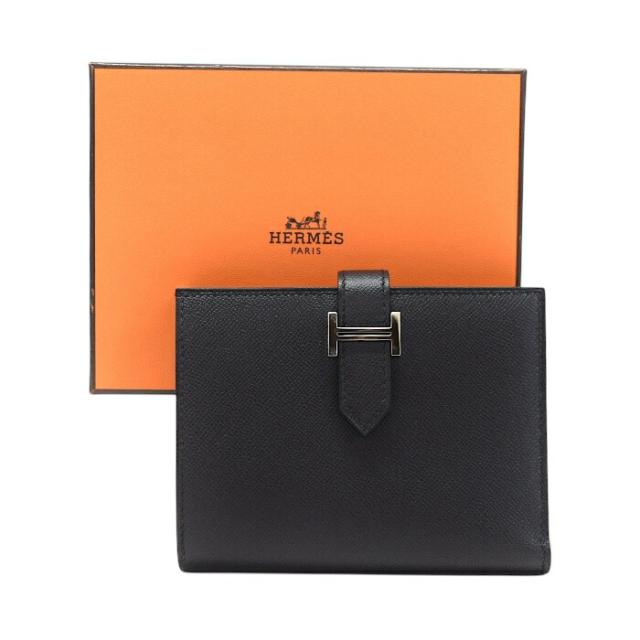 【Sランク】 エルメス HERMES ベアン コンパクト ヴォー・マダム (レザー) SV金具 W刻印 (2024年) 二つ折り財布 ミディアムウォレット コンパクトウォレット H金具 レディース メンズ ブラック 正規品 新品同様 中古 mbm15010