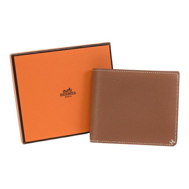 【Aランク】 エルメス HERMES Hセリエ コンパクト エバーカラー (レザー) SV金具 W刻印 (2024年) 二つ折り財布 コンパクトウォレット ミディアムウォレット レディース ゴールド (ライトブラウン) 正規品 美品 中古 mbm30007