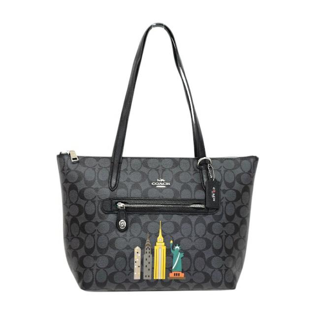 【SAランク】 コーチ COACH NY ストーリーズ スカイライン シグネチャー トートバッグ PVC / レザー 31204 手提げかばん 肩掛け 通勤 通学 レディース グレー /ブラック / グリーン 正規品 極美品 中古 mbn03003 SAランク】 コーチ COACH NY ストーリーズ スカイライン シグネチャー