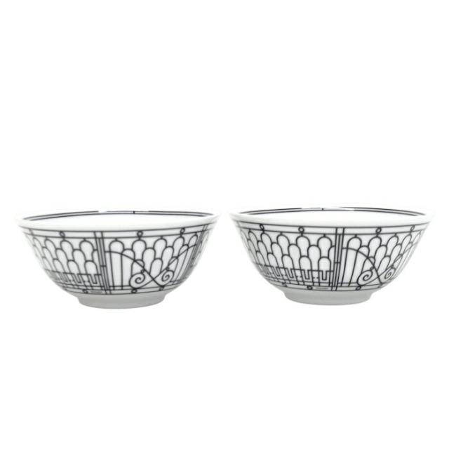 【Nランク】 エルメス HERMES ボウル〈Hデコ〉 ポーセリン (陶磁器) シルクスクリーンプリント 茶碗 飯椀 お椀 食器 洋食器 H柄 レディース メンズ ホワイト / ブラック 正規品 未使用 展示品 中古 mbn19005