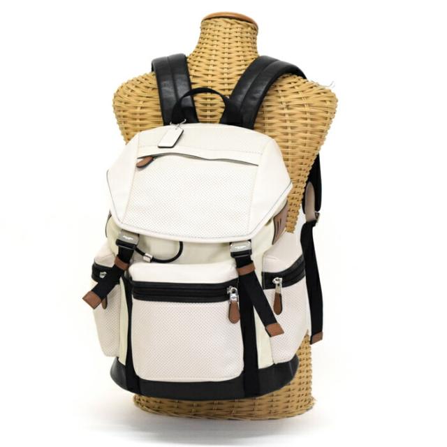 【ABランク】 コーチ COACH パーフォレイテッド バックパック レザー / ナイロン パンチングレザー F72018 リュック デイパック メンズ レディース アイボリー / ブラック 正規品 中古 mbo09007