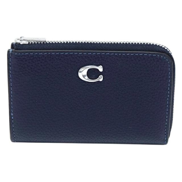 【SAランク】 コーチ COACH エッセンシャル Lジップ キー ケース ポリッシュド ペブル レザー CR513 パスケース ケース マルチケース L字ファスナー メンズ レディース ネイビー 正規品 極美品 中古 mbp06002