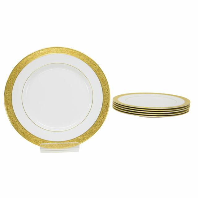 【ABランク】 ウェッジウッド WEDGWOOD アスコット (ASCOT) ディナープレート 6点 ボーンチャイナ (陶器) 金彩 イギリス製 廃盤品 黒壺 レディース メンズ ホワイト / ゴールド 正規品 中古 mbm07020