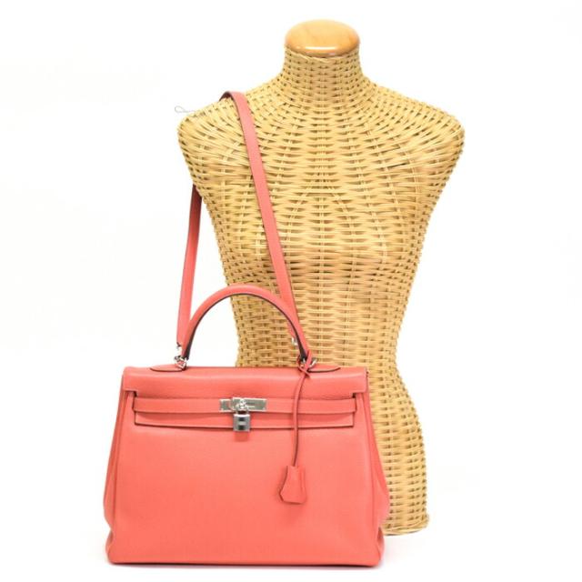 【ABランク】 エルメス HERMES ケリー 35 内縫い トリヨンクレマンス (レザー) SV金具 T刻印 (2015年) ハンドバッグ トップハンドルバッグ 2WAYバッグ 肩掛け ストラップ付き V金具 レディース サンギーヌ (ピンク) 正規品 中古 mbq22002