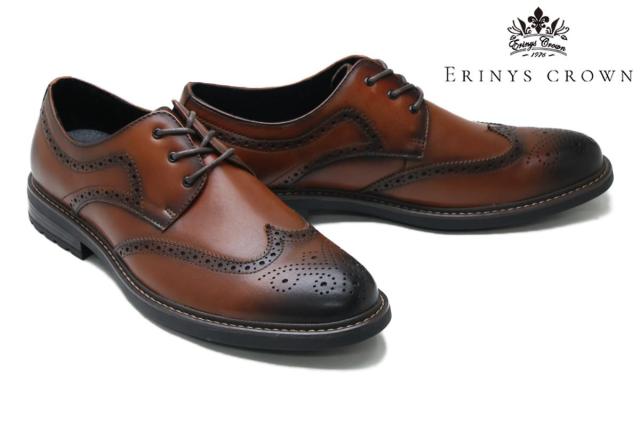 エリニスクラウン メンズ カジュアルシューズ 外羽根ウイングチップ ブラウン ERINYS CROWN er-0333ibr