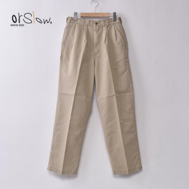 オアスロウ / 2タック ワイド トラウザー チノパンツ / カーキ
