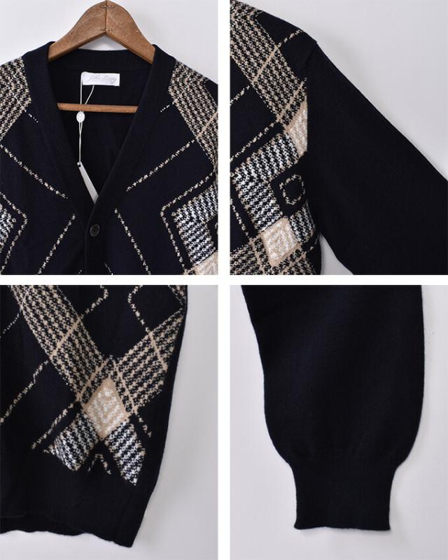 ★50％OFF SALE！ John Laing / Argyle V neck Cardigan / 100% Pure Cashmere / NAVY ジョンレイン / アーガイルVネックカーディガン セーター / ピュアカシミア / ネイビー
