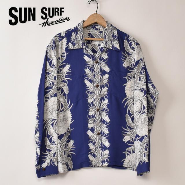 東洋エンタープライズ サンサーフ / Lot No.SS29602 / 長袖 レーヨン アロハシャツ ハワイアンシャツ / ブルー SUN SURF / "NIGHT BLOOMING CEREUS BORDER" / 125) BLUE