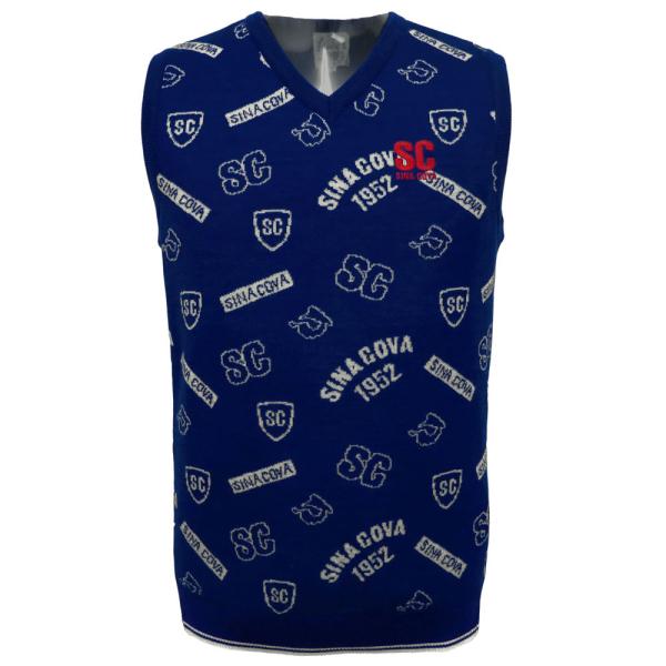 半額 秋冬 シナコバ ロゴ総柄 Ｖネックニットベスト ブルー  VE*0121252510280の通販は