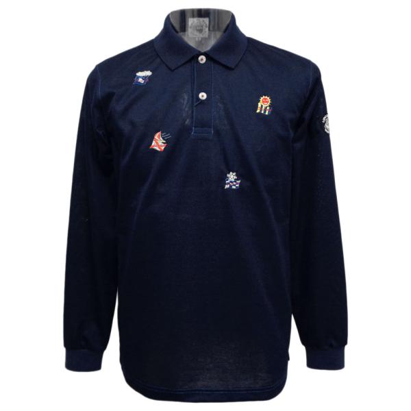 30%OFF 春夏 シナコバ カラフル刺繍飛び柄 長袖 ポロシャツ 紺M L LL PS*0123120040290の通販は