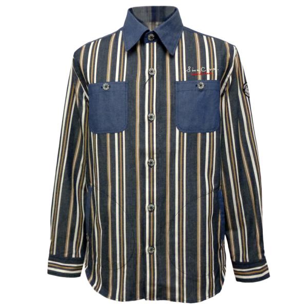 30%OFF 春夏 シナコバ 縦縞ツイル×デニム 綿麻シャツジャケット 紺  JK*0123123040920の通販は