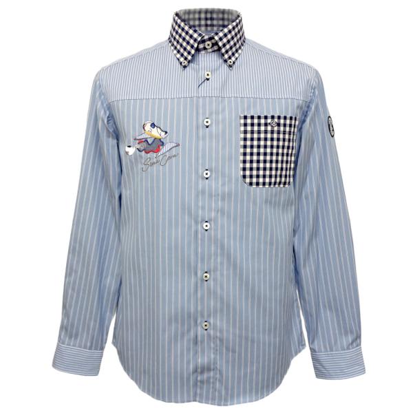 30%OFF 2024春夏 新作 シナコバ 切り替えチェック×ストライプ 長袖 ボタンダウン シャツ ブルー (K) SH*0124124036920