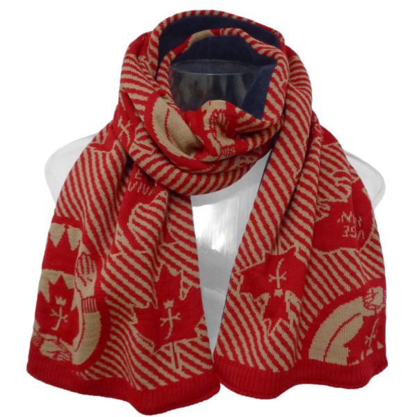 秋冬 カステルバジャック 動物×メイプルの編み柄 ウール×フリースのマフラー 赤GD*02721248212480の通販は