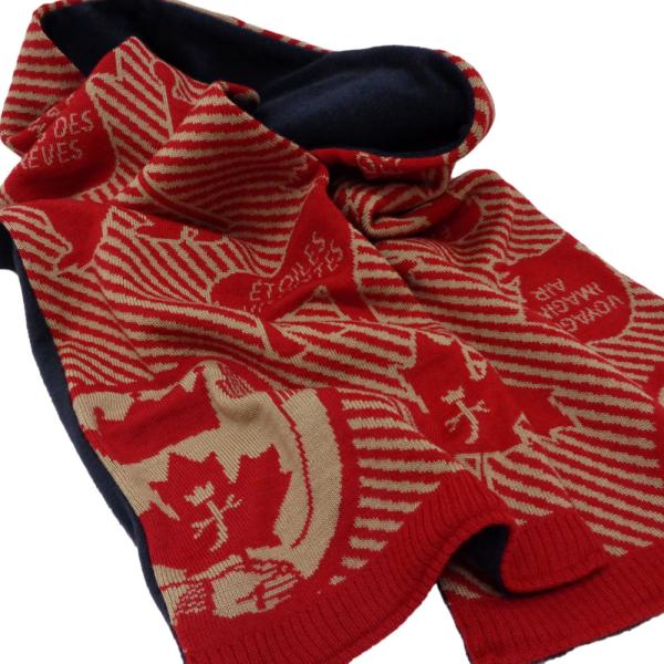 秋冬 カステルバジャック 動物×メイプルの編み柄 ウール×フリースのマフラー 赤GD*02721248212480の通販は