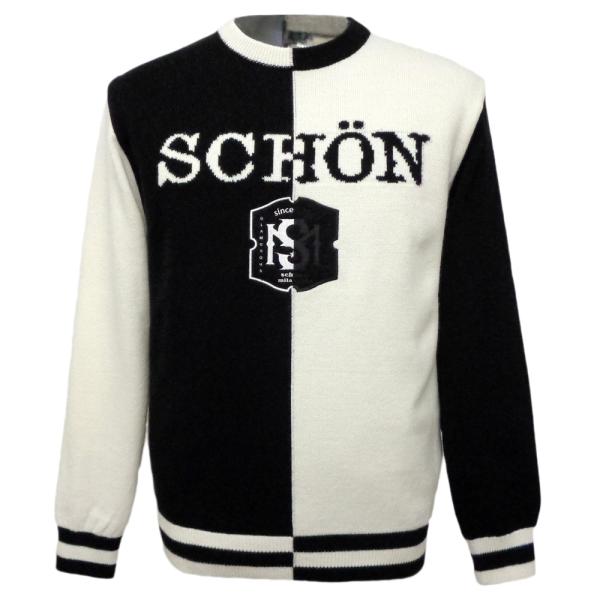 50％OFF 秋冬 ミラショーン 左右配色 丸首 セーター (黒×オフ白)  SW*04732246115499の通販は