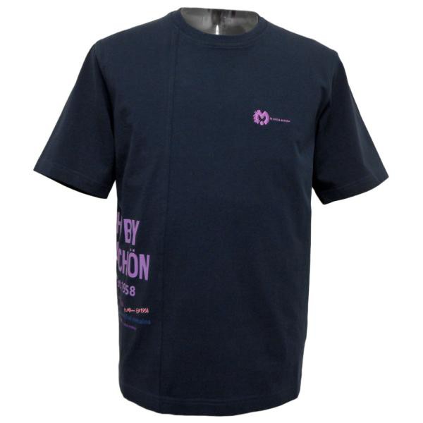 30%OFF 2024春夏 新作 ミラショーン 切り替え×ロゴPT刺繍 半袖 Ｔシャツ 紺  TS*04732417210859