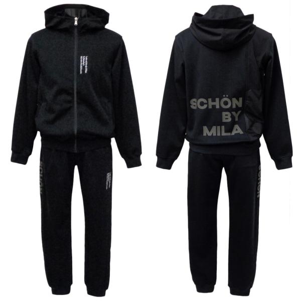30%OFF 2024秋冬 新作冬 ミラショーン 裏起毛 前開き パーカー上下セット 黒  SU*04732437910499の通販は
