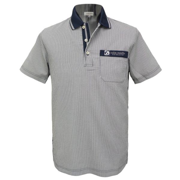 40%OFF 春夏 ミラショーン 軽量サッカー地の半袖 ポロシャツ 紺  PS*04733327415759の通販は