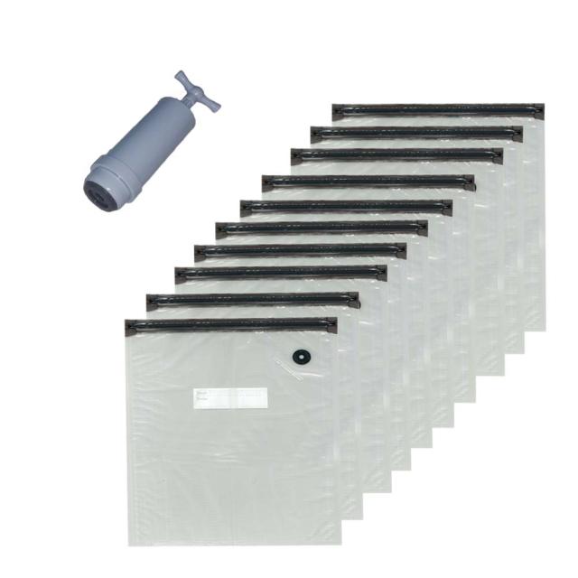 真空パック袋 バルブ付 ダブルジッパータイプ Sサイズ(21cm×長さ22cm)10枚 ハンドポンプ1個 AoniyoshipacG WGB-GS10-HP1 真空保存 低温調理 冷凍保存 牛肉保存 食品保存 業務用 家庭用 7層フィルム