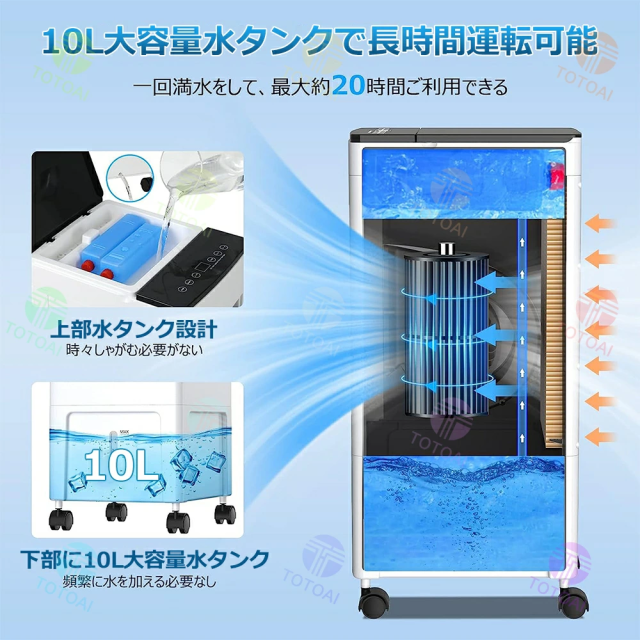 冷風機 冷風扇 扇風機 業務用 クーラー 羽なし 省工ネ 大型 冷風機 一台四役 サーキュレーター 小型 氷入れ 保冷剤5個付 静音 10L大容量 首振り リビング 空気清浄 熱中症対策 2025 新生活 省エネ 取っ手付き 熱中症対策 送料無料 ミスと機能 暑さ対策_10