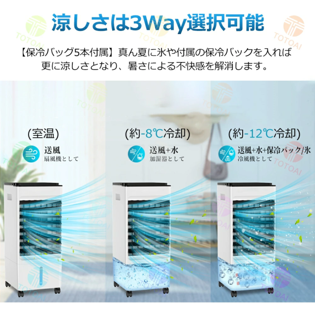 冷風機 冷風扇 扇風機 業務用 クーラー 羽なし 省工ネ 大型 冷風機 一台四役 サーキュレーター 小型 氷入れ 保冷剤5個付 静音 10L大容量 首振り リビング 空気清浄 熱中症対策 2025 新生活 省エネ 取っ手付き 熱中症対策 送料無料 ミスと機能 暑さ対策_12