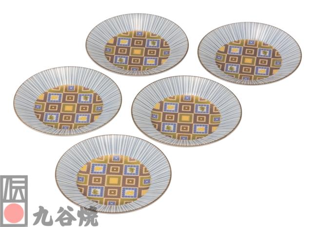 九谷焼 5.2号皿揃 石畳_1