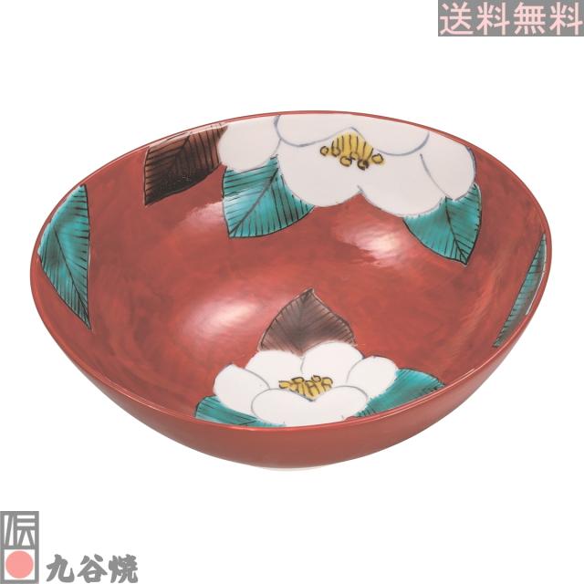 九谷焼 6.5号鉢・朱地椿