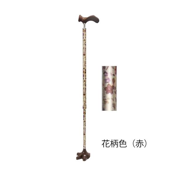 ケアリングステッキ右手用／花柄色赤（ケアリング）C002