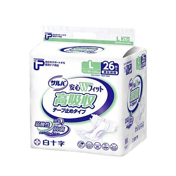 （ケース販売）PUサルバ安心Ｗフィット高吸収テープ Lサイズ／26枚×2袋（白十字）約8回分吸収 35613