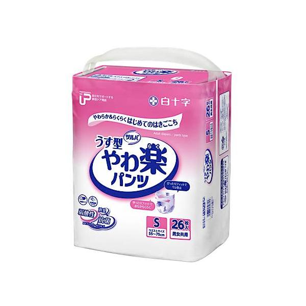 （ケース販売）PUサルバ やわ楽パンツ うす型パンツタイプ Sサイズ／26枚入×4袋（白十字）約2回分吸収 35871