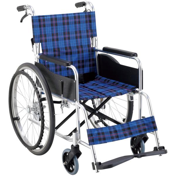 自走式車いす KS50M 座面幅40cm／ネイビーチェック（マキテック）KS50M-40NCS ノーパンクタイヤ仕様 自走式車いす 背折れタイプの通販は