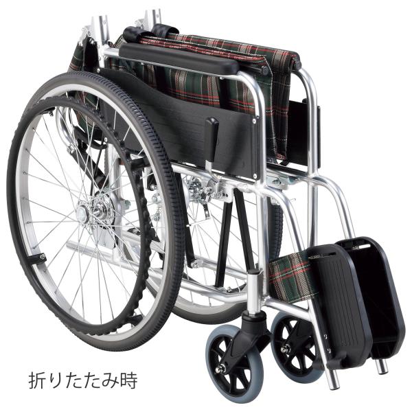 自走式車いす KS50M 座面幅40cm／ネイビーチェック（マキテック）KS50M-40NCS ノーパンクタイヤ仕様 自走式車いす 背折れタイプ