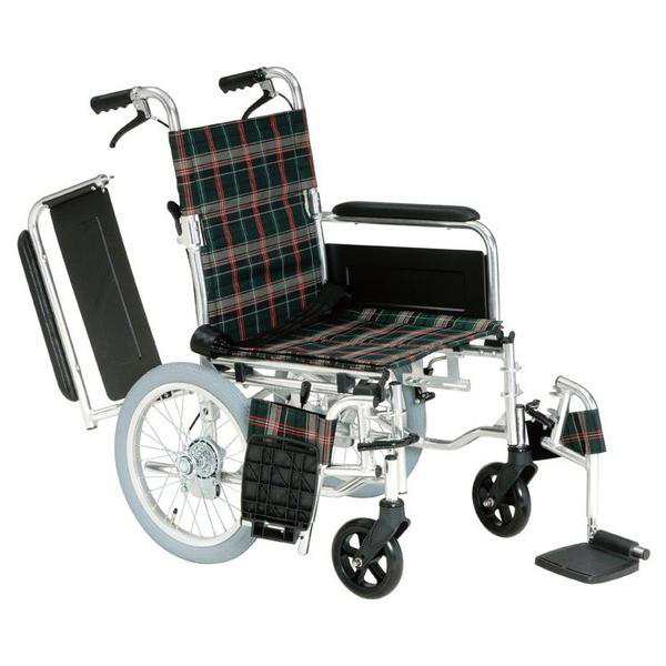 多機能タイプ車いす 肘跳ね上げ式スイングアウトタイプ KS70 座面幅40cm／グリーンチェック（マキテック）KS70-4043GC 介助式車いす 背折れタイプ