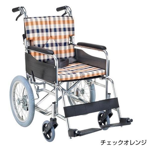 スタンダードモジュール車いす SMK30 座面幅38cm／チェックオレンジ（マキテック）SMK30-3843CO 介助式車いす・背折れタイプ
