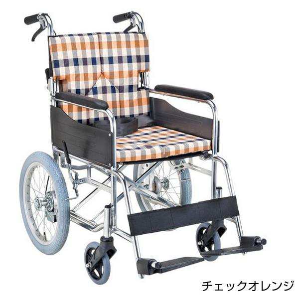 スタンダードモジュール車いす SMK30 座面幅40cm／チェックオレンジ（マキテック）SMK30-4043CO 介助式車いす・背折れタイプ