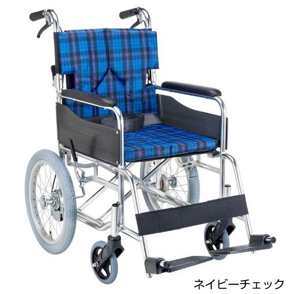 スタンダードモジュール車いす SMK30 座面幅40cm／ネイビーチェック（マキテック）SMK30-4043NC 介助式車いす・背折れタイプ