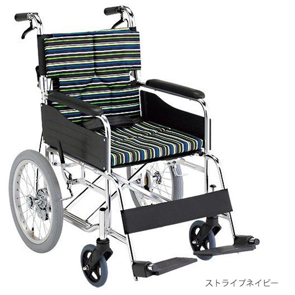 スタンダードモジュール車いす SMK30 座面幅40cm／ストライプネイビー（マキテック）SMK30-4043SN 介助式車いす・背折れタイプ