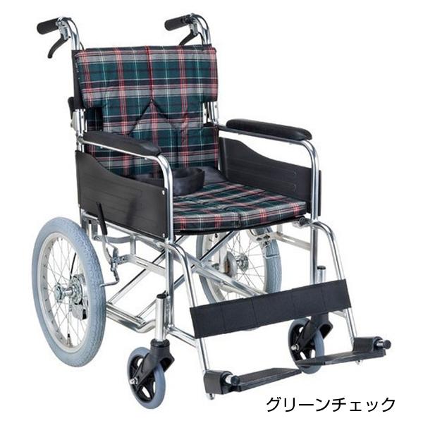 スタンダードモジュール車いす SMK30 座面幅42cm／グリーンチェック（マキテック）SMK30-4243GC 介助式車いす・背折れタイプ