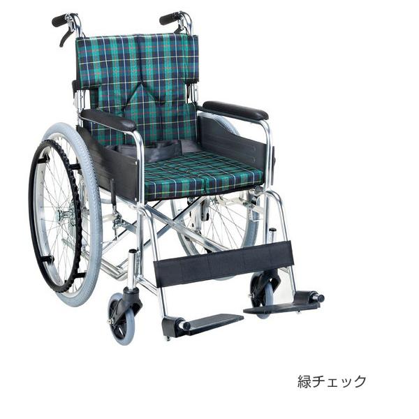 スタンダードモジュール車いす SMK50 座面幅40cm／緑チェック（マキテック）SMK50-4043GN 自走式車いす・背折れタイプ