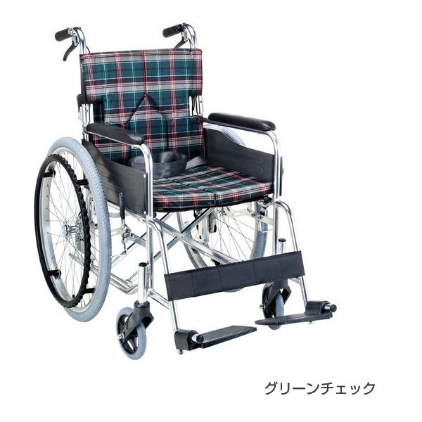 スタンダードモジュール車いす SMK50 座面幅42cm／グリーンチェック（マキテック）SMK50-4243GC 自走式車いす・背折れタイプ