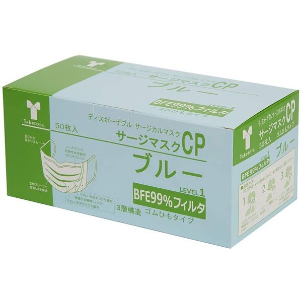 ケース販売）サージマスクCP 50枚入×60箱／ブルー（竹虎）