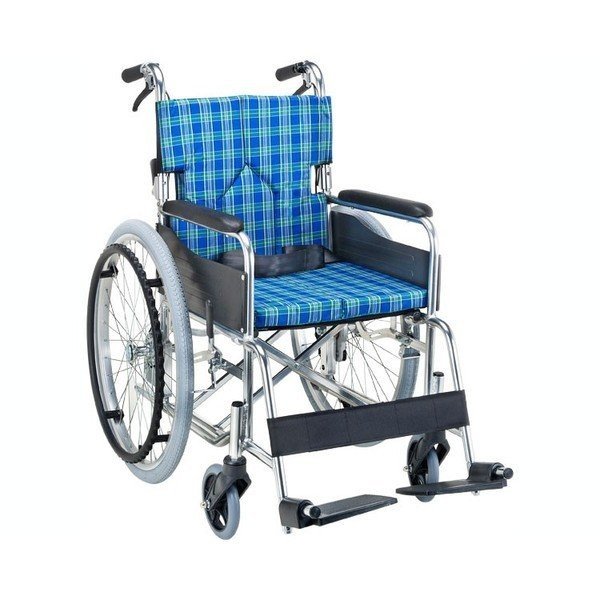 スタンダードモジュール車いす（自走式・背折れ）座面幅42cm／イエローブルー（マキテック）SMK50-4243AK