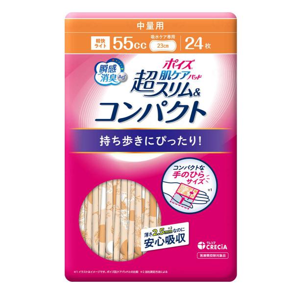 （ケース販売）ポイズ肌ケアパッド 超スリム＆コンパクト 多い時も安心用（120cc）18枚入×24袋（日本製紙クレシア）88377