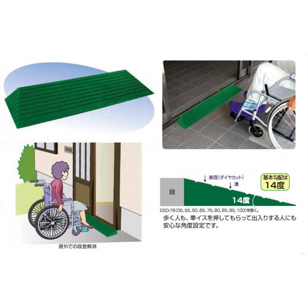 ダイヤスロープ 屋外用／幅76cm・解消高さ10cm・勾配度数15.6度（シンエイテクノ）DSO76-100　硬質ゴム製段差解消スロープ_1