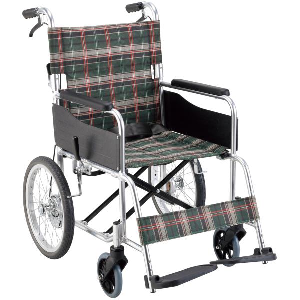介助式車いす KS30M 座面幅40cm／グリーンチェック（マキテック）KS30M